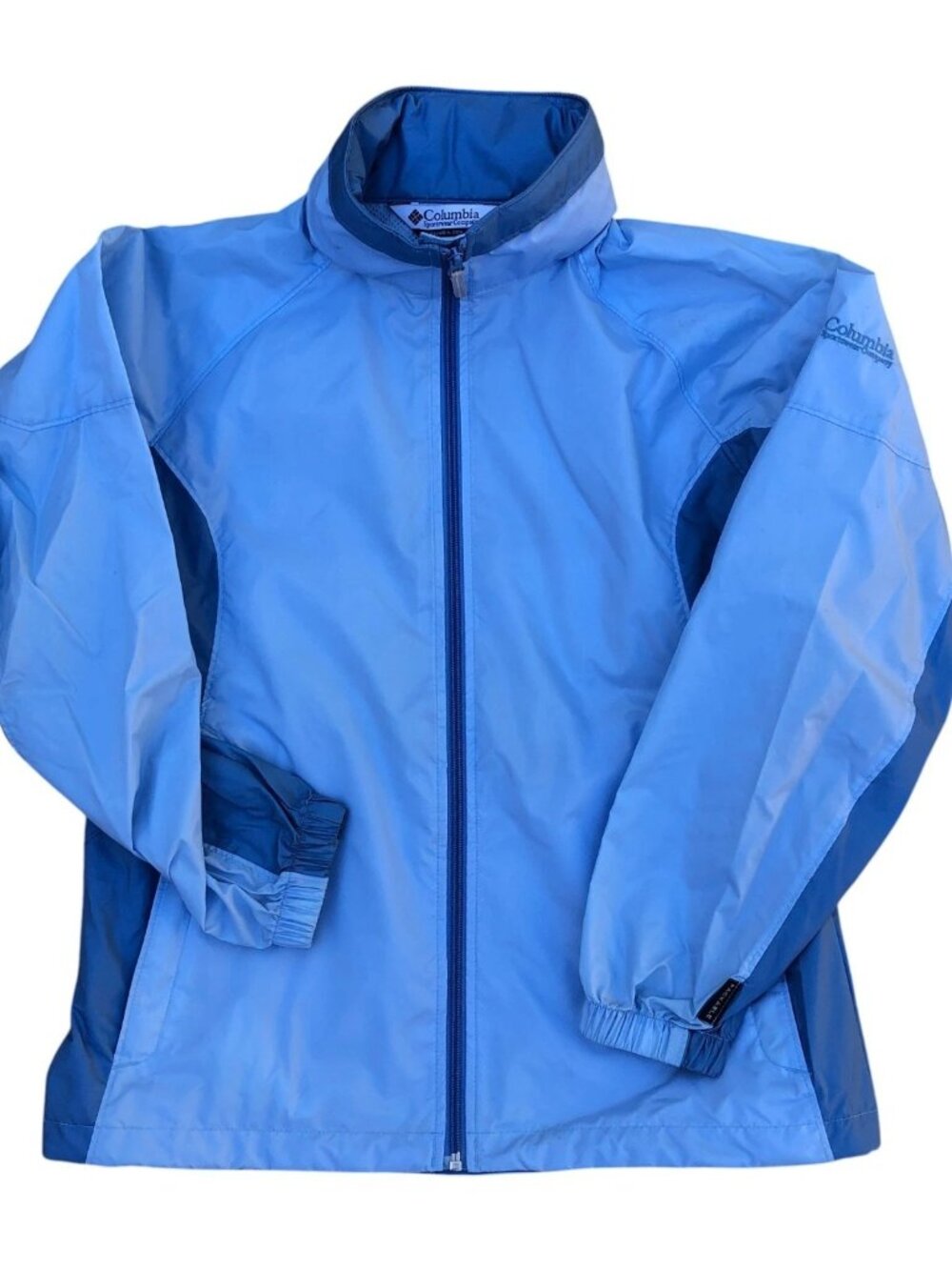 COLUMBIA Packable Rain Jacket Women's MED Blue Hooded Full Zip Waterproof Nylon